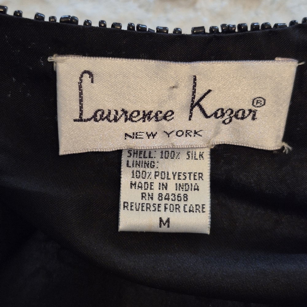 Laurence Kazar Elegant Black Beaded 100% Silk Jacket Blazer Size Medium - Picture 10 of 12
